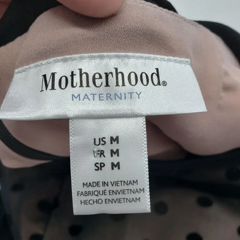 Motherhood Maternity Dress Womens Medium Polka Dot Mesh Overlay Long Sleeve